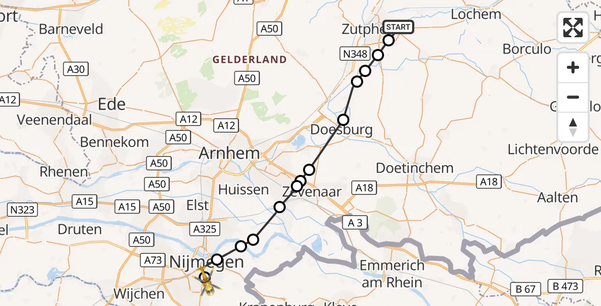 Vluchtroute Traumahelikopter Warnsveld - Radboud University Medical Center Heliport, 06 september 2026, 09:52