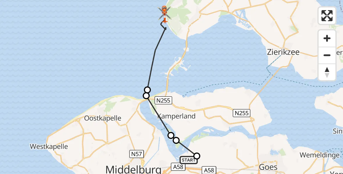 Vluchtroute Kustwachthelikopter Vliegveld Midden-Zeeland - Noordzee, 06 september 2026, 09:52