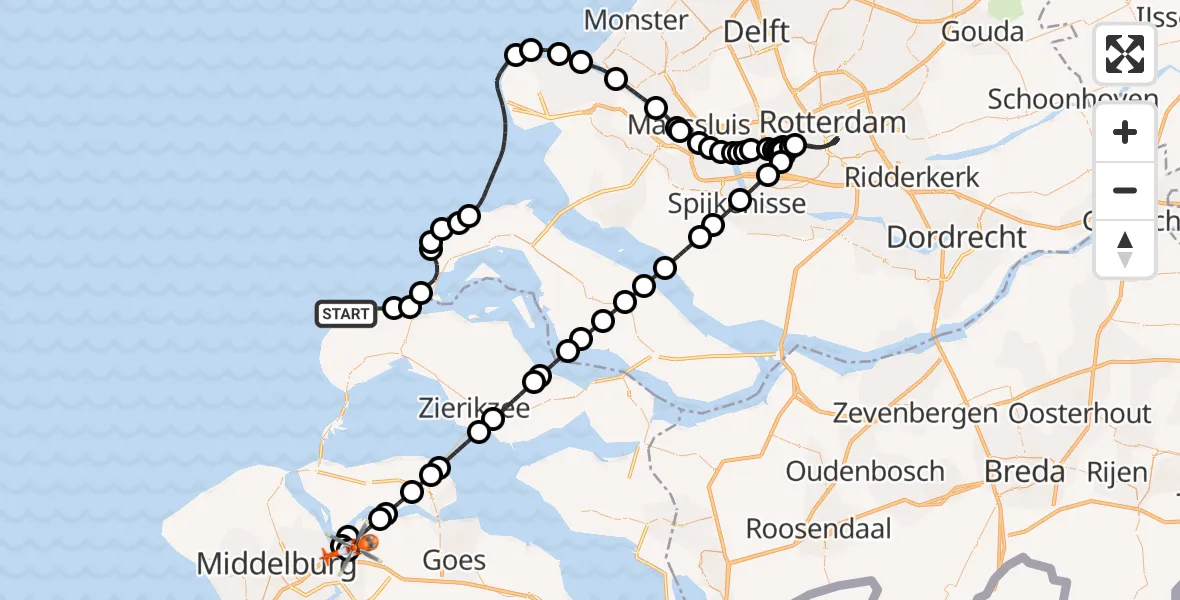 Vluchtroute Kustwachthelikopter Noordzee - Vliegveld Midden-Zeeland, 06 september 2026, 10:05