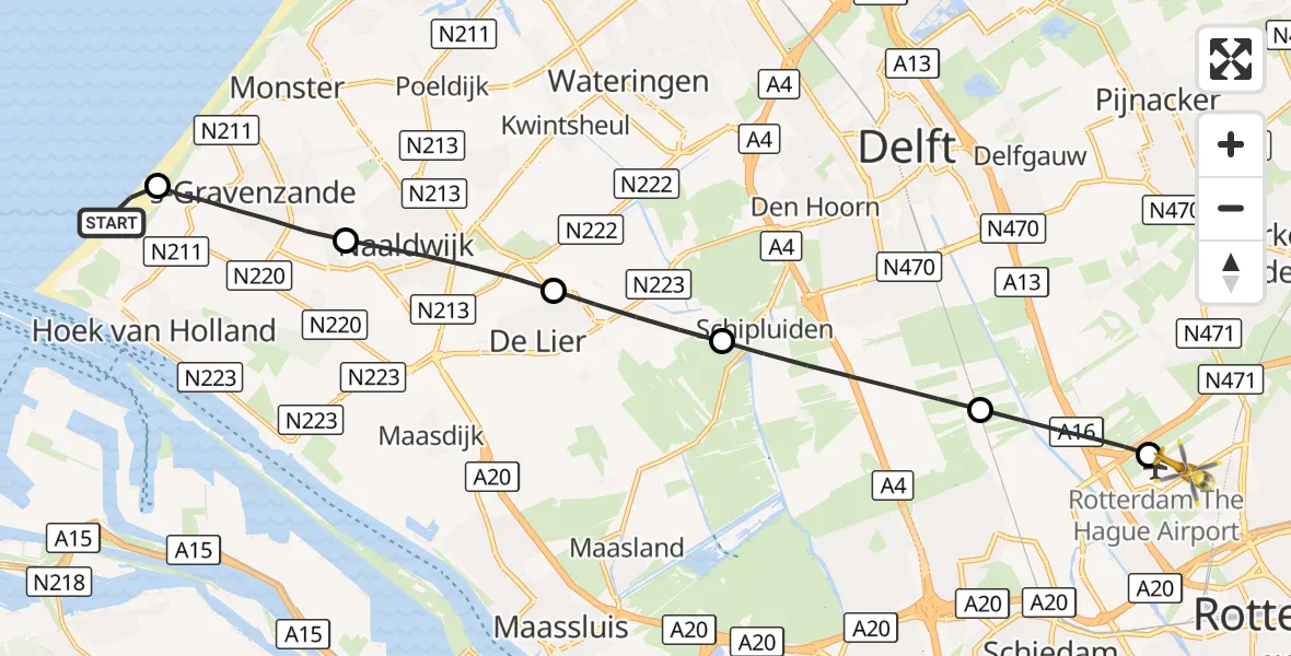 Vluchtroute Traumahelikopter Hoek van Holland - Rotterdam The Hague Airport, 06 september 2026, 10:07