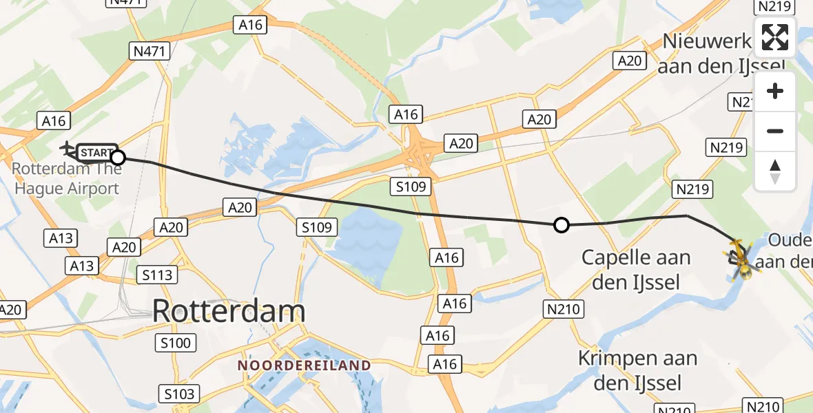 Vluchtroute Traumahelikopter Rotterdam The Hague Airport - Capelle aan den IJssel, 06 september 2026, 11:45