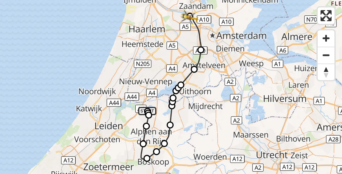 Vluchtroute Traumahelikopter Roelofarendsveen - Amsterdam Heliport, 06 september 2026, 11:53