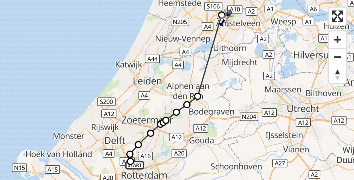 Vluchtroute Politiehelikopter Rotterdam The Hague Airport - Amsterdam Vliegveld Schiphol, 06 september 2026, 12:24