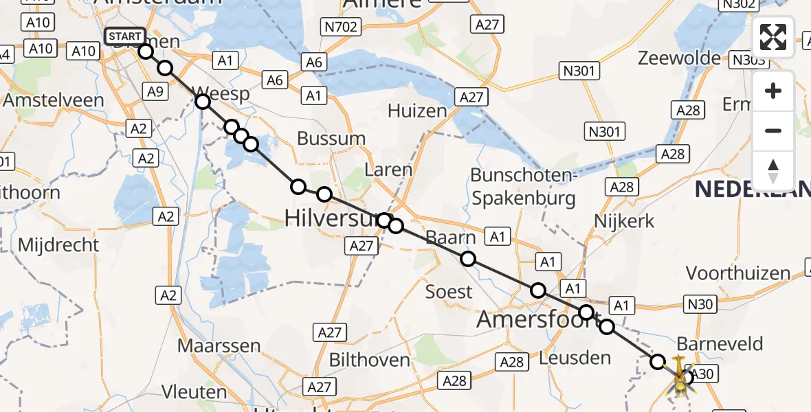 Vluchtroute Traumahelikopter Amsterdam - Barneveld, 06 september 2026, 12:42