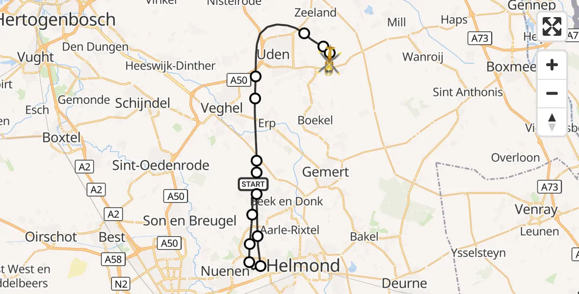 Vluchtroute Traumahelikopter Mariahout - Vliegbasis Volkel, 06 september 2026, 12:42