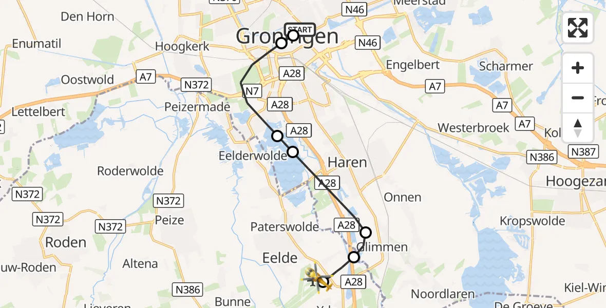 Vluchtroute Traumahelikopter Universitair Medisch Centrum Groningen - Groningen Airport Eelde, 06 september 2026, 12:46