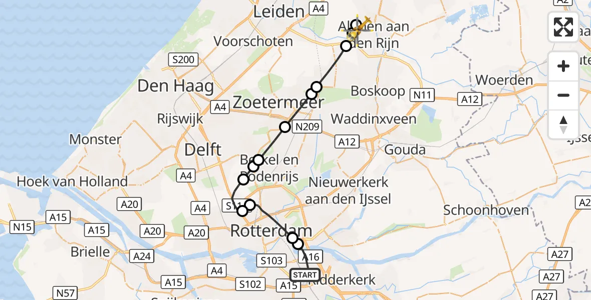 Vluchtroute Traumahelikopter Rotterdam - Alphen aan den Rijn, 06 september 2026, 12:51