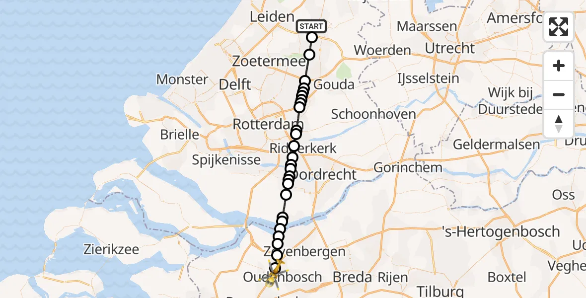 Vluchtroute Traumahelikopter Alphen aan den Rijn - Oud Gastel, 06 september 2026, 13:30