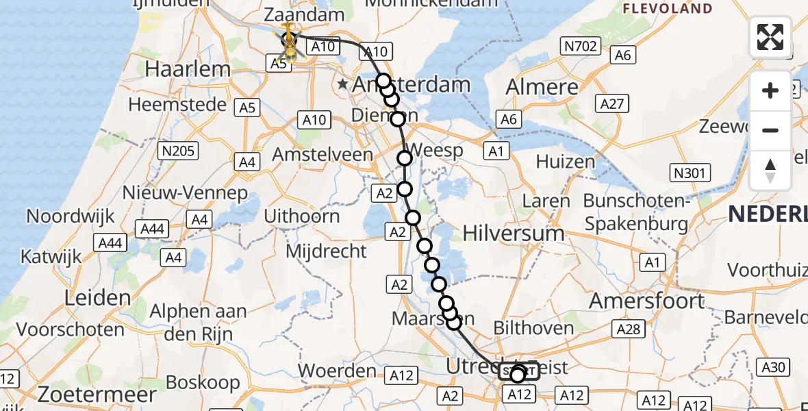 Vluchtroute Traumahelikopter Universitair Medisch Centrum Utrecht - Amsterdam Heliport, 06 september 2026, 14:05