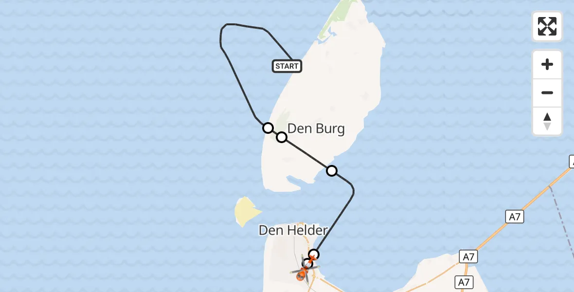 Vluchtroute Kustwachthelikopter Noordzee - Militair vliegveld De Kooy / Den Helder Airport, 06 september 2026, 15:13