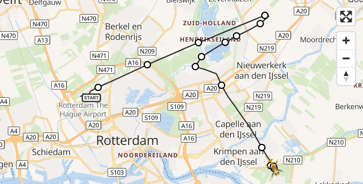 Vluchtroute Traumahelikopter Rotterdam The Hague Airport - Krimpen aan de Lek, 06 september 2026, 16:33