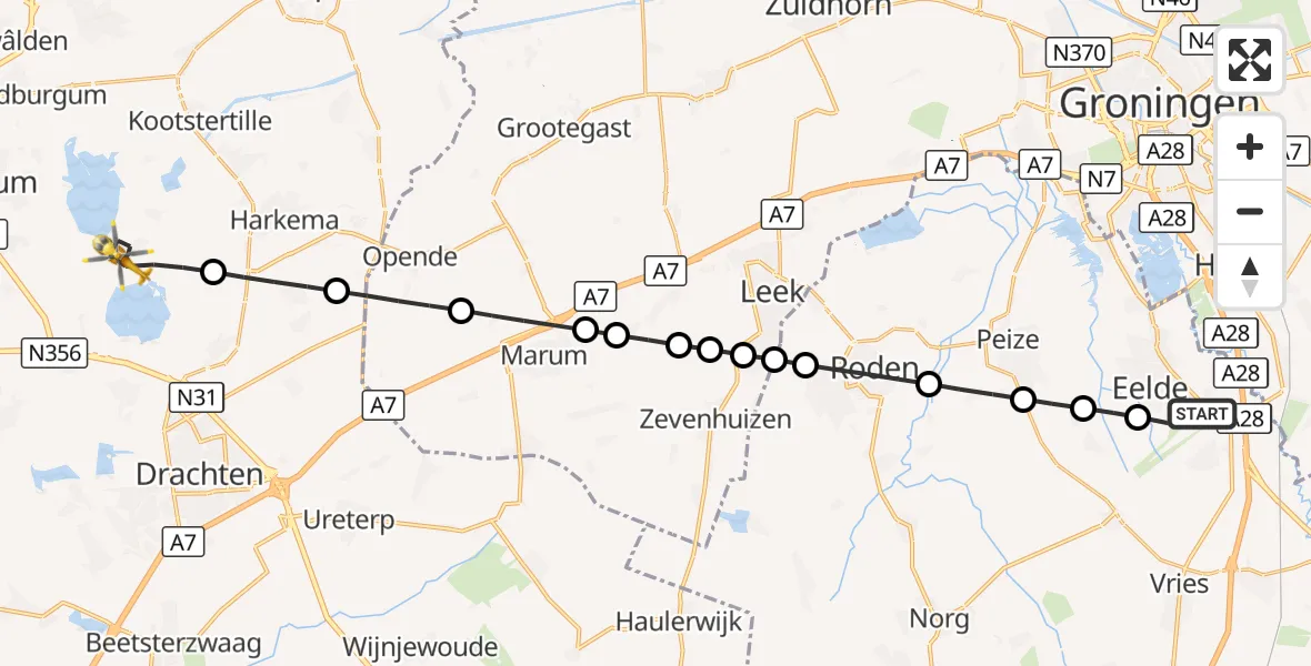 Vluchtroute Traumahelikopter Groningen Airport Eelde - Eastermar, 06 september 2026, 16:43