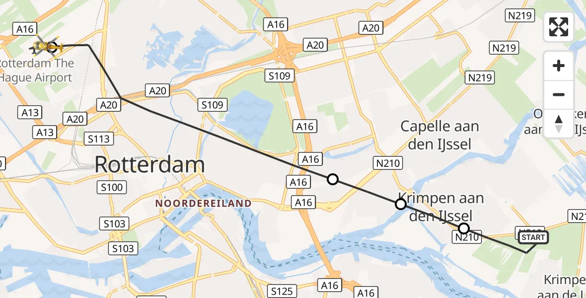 Vluchtroute Traumahelikopter Krimpen aan de Lek - Rotterdam The Hague Airport, 06 september 2026, 16:54