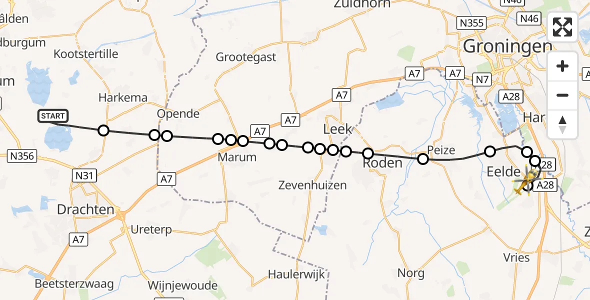 Vluchtroute Traumahelikopter Eastermar - Groningen Airport Eelde, 06 september 2026, 17:33