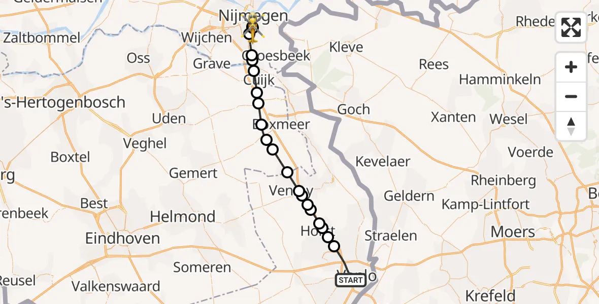 Vluchtroute Traumahelikopter Venlo - Radboud University Medical Center Heliport, 06 september 2026, 18:40