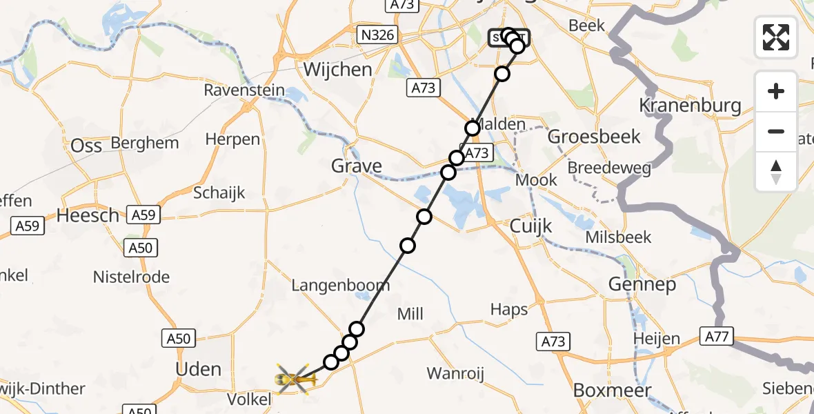 Vluchtroute Traumahelikopter Radboud Universitair Medisch Centrum - Vliegbasis Volkel, 06 september 2026, 19:25