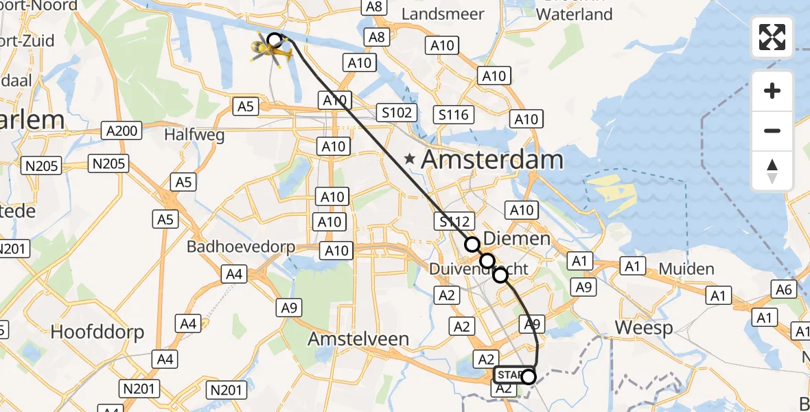 Vluchtroute Traumahelikopter Amsterdam UMC Helipad - Amsterdam Heliport, 06 september 2026, 21:11