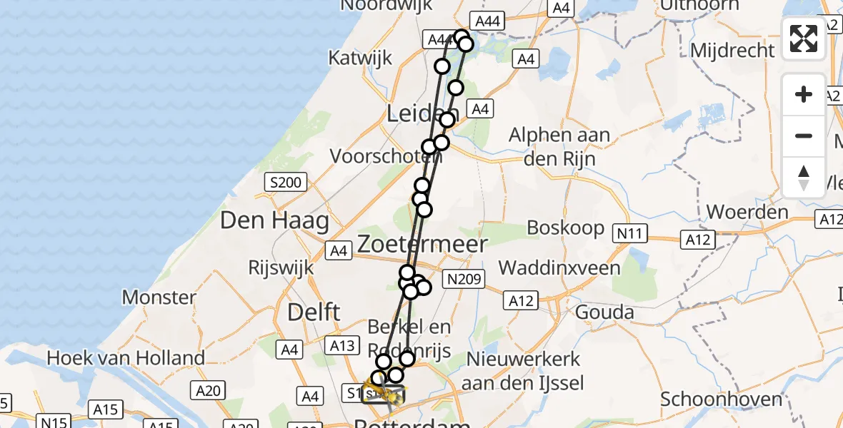 Vluchtroute Traumahelikopter Rotterdam The Hague Airport - Rotterdam The Hague Airport, 07 september 2026, 02:12