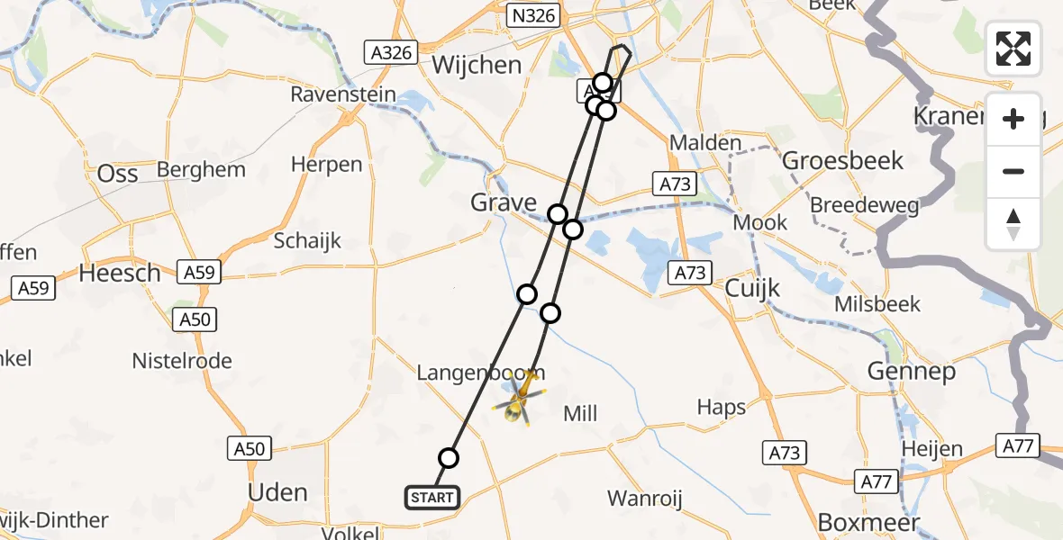 Vluchtroute Traumahelikopter Vliegbasis Volkel - Mill, 07 september 2026, 06:39