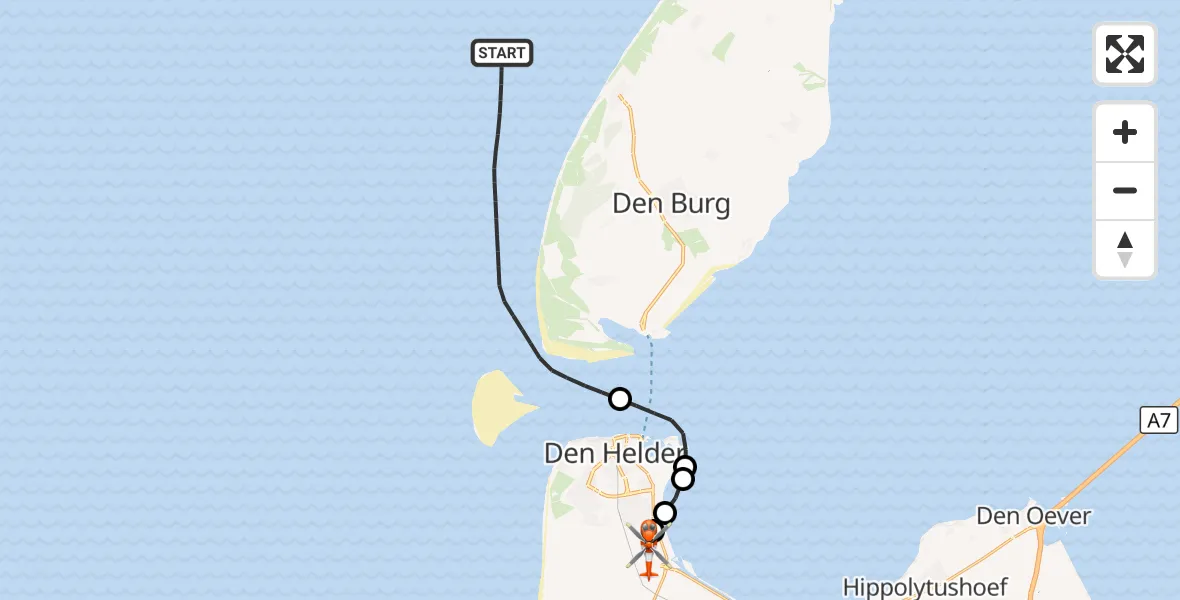Vluchtroute Kustwachthelikopter Noordzee - Militair vliegveld De Kooy / Den Helder Airport, 07 september 2026, 08:31