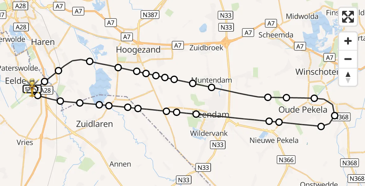 Vluchtroute Traumahelikopter Groningen Airport Eelde - Groningen Airport Eelde, 07 september 2026, 10:00