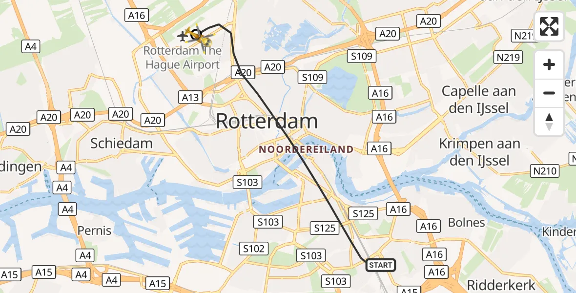 Vluchtroute Traumahelikopter Rotterdam - Rotterdam The Hague Airport, 07 september 2026, 11:21