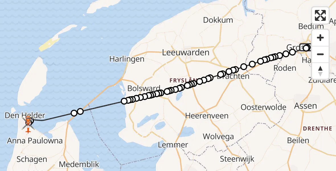 Vluchtroute Kustwachthelikopter Universitair Medisch Centrum Groningen - Militair vliegveld De Kooy / Den Helder Airport, 07 september 2026, 11:46