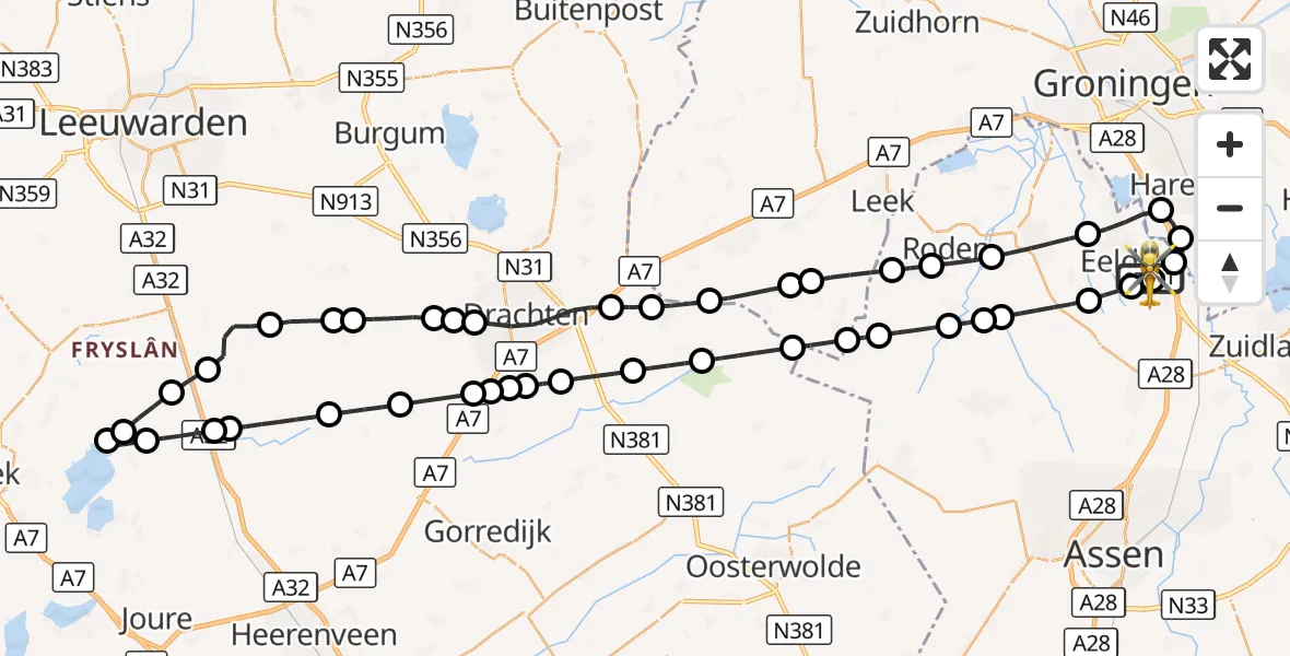 Vluchtroute Traumahelikopter Groningen Airport Eelde - Groningen Airport Eelde, 07 september 2026, 12:08