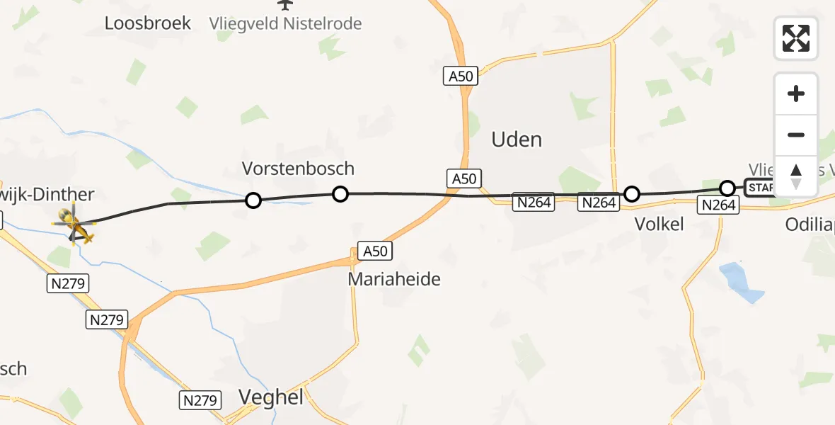 Vluchtroute Traumahelikopter Vliegbasis Volkel - Heeswijk-Dinther, 07 september 2026, 13:01