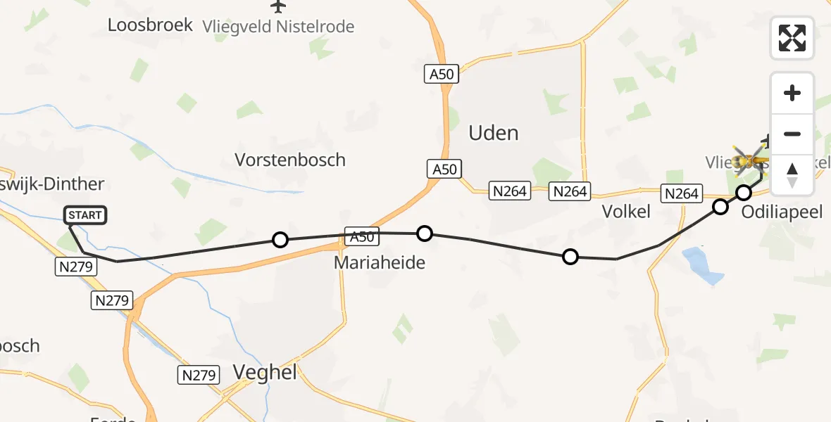 Vluchtroute Traumahelikopter Heeswijk-Dinther - Vliegbasis Volkel, 07 september 2026, 13:28