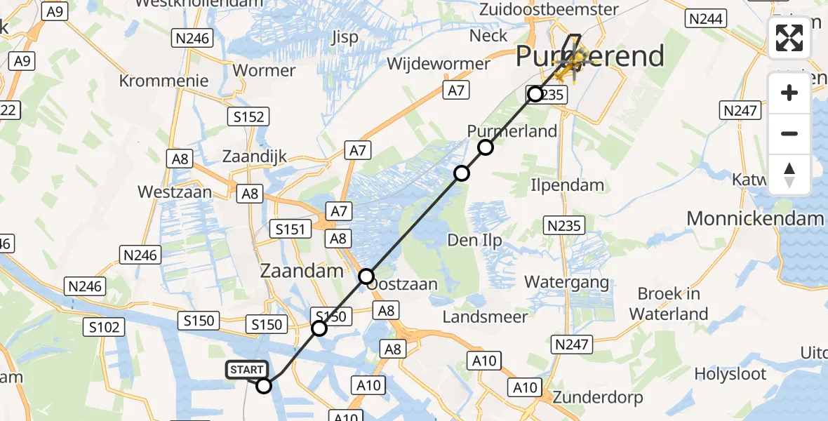 Vluchtroute Traumahelikopter Amsterdam Heliport - Purmerend, 07 september 2026, 13:48