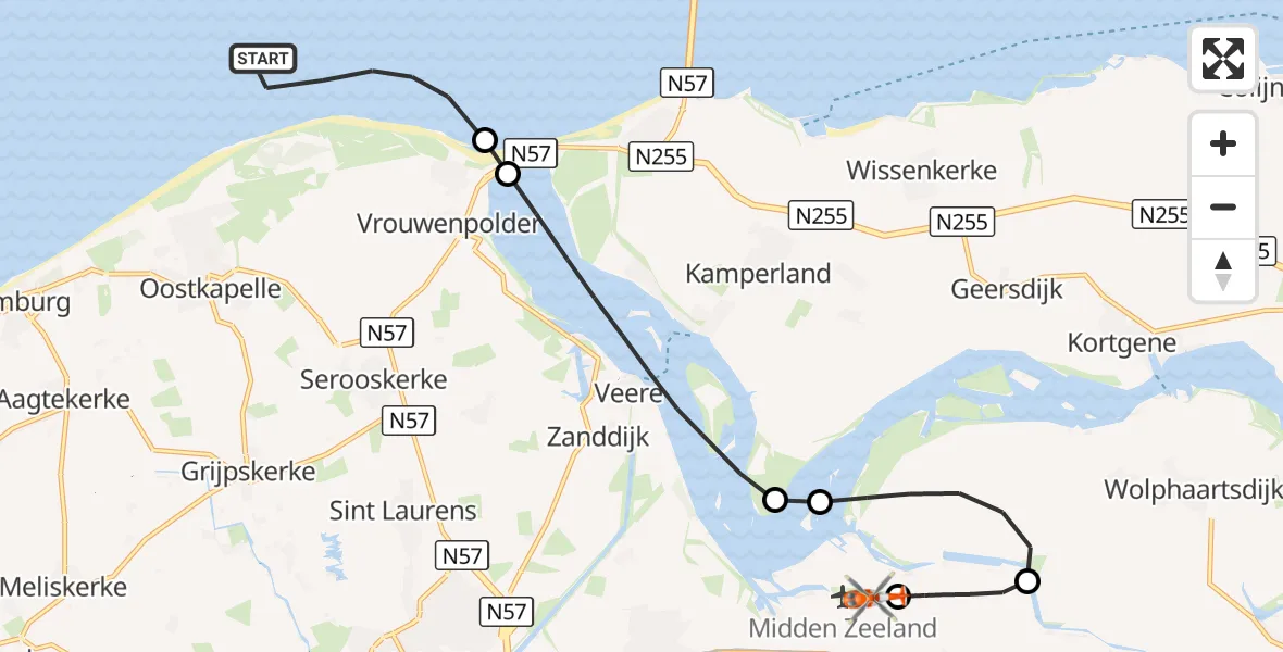 Vluchtroute Kustwachthelikopter Noordzee - Vliegveld Midden-Zeeland, 07 september 2026, 13:49