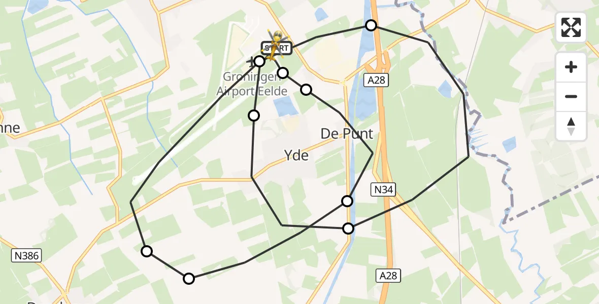 Vluchtroute Traumahelikopter Groningen Airport Eelde - Groningen Airport Eelde, 07 september 2026, 13:58