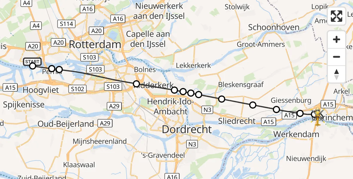 Vluchtroute Traumahelikopter Vlaardingen - Gorinchem, 07 september 2026, 14:22