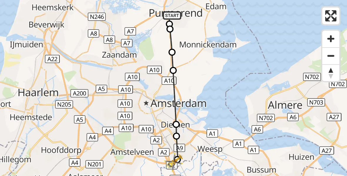 Vluchtroute Traumahelikopter Purmerend - Amsterdam UMC Helipad, 07 september 2026, 14:23