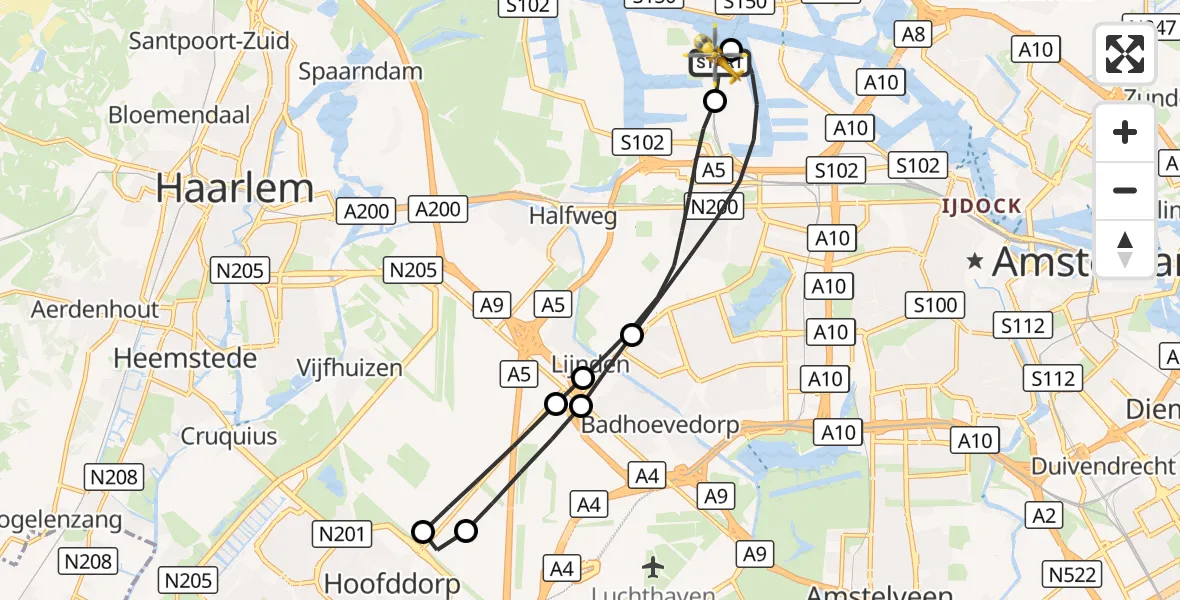 Vluchtroute Traumahelikopter Amsterdam Heliport - Amsterdam Heliport, 07 september 2026, 15:53