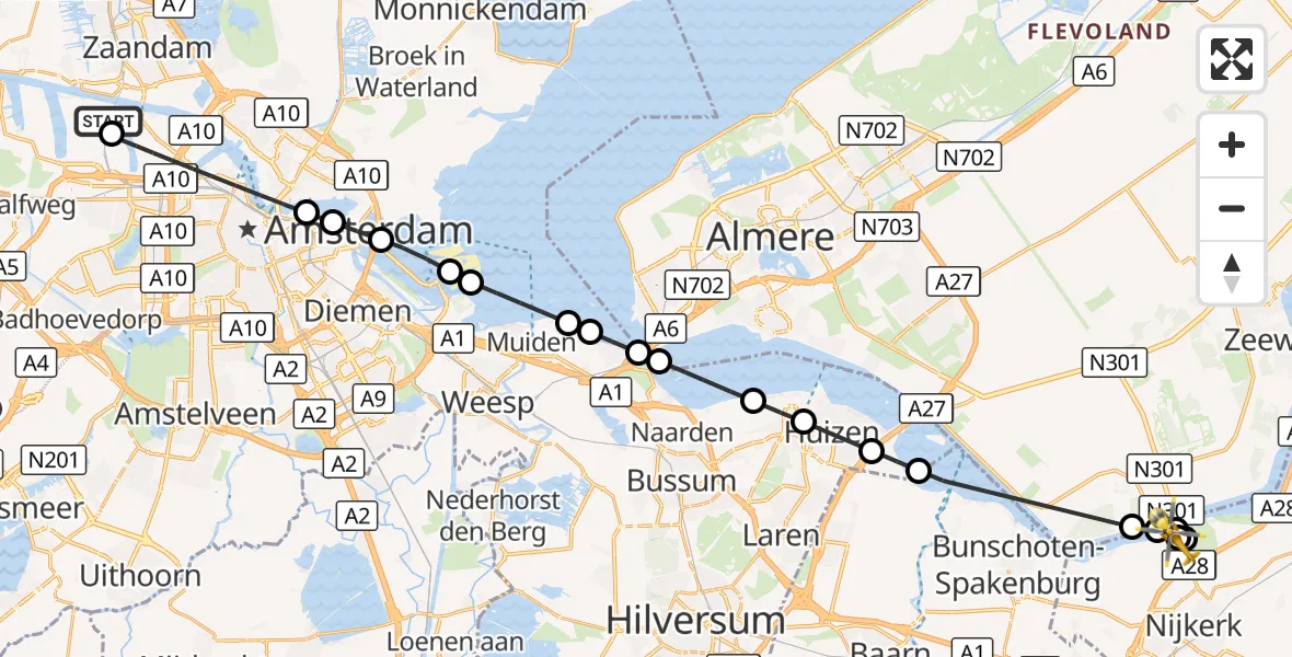 Vluchtroute Traumahelikopter Amsterdam Heliport - Nijkerk, 07 september 2026, 16:52