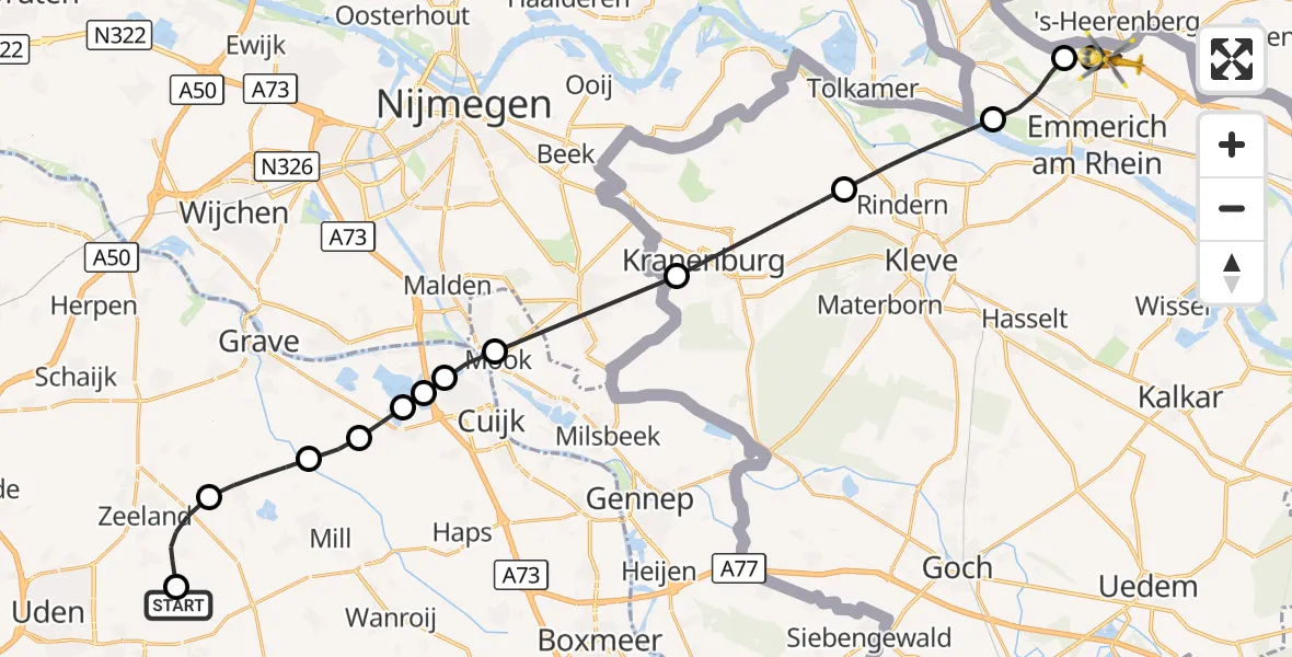 Vluchtroute Traumahelikopter Vliegbasis Volkel - Emmerich am Rhein, 07 september 2026, 16:58