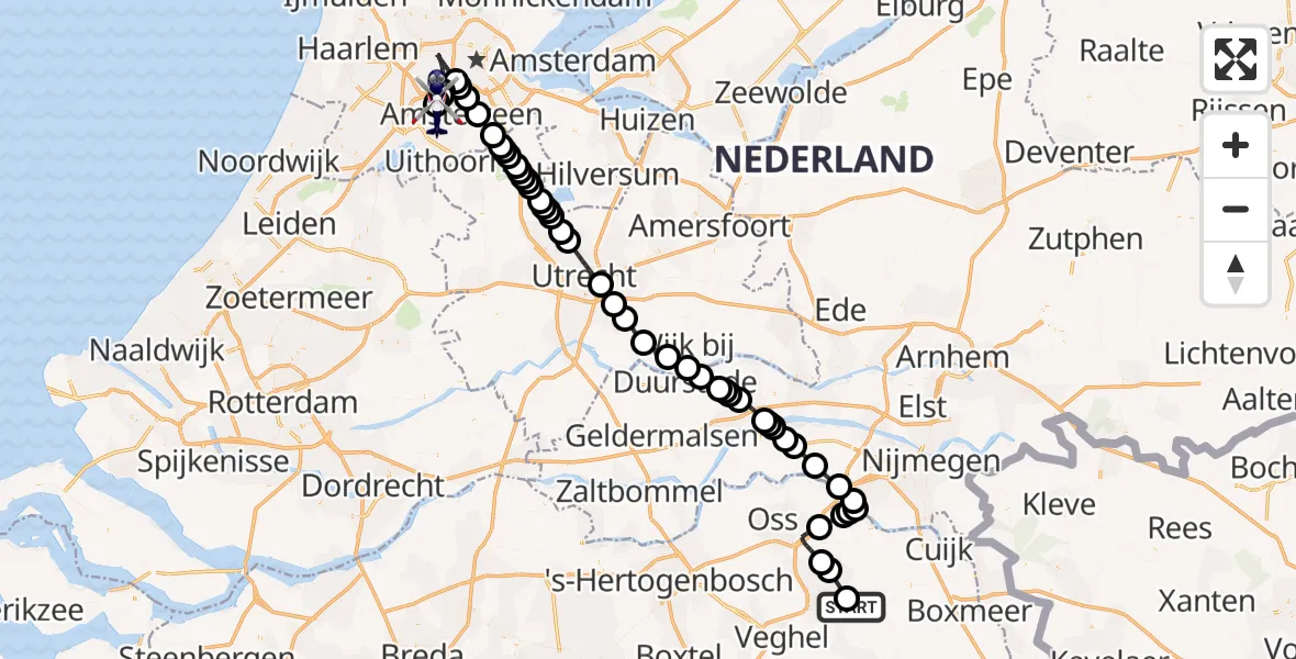Vluchtroute Politiehelikopter Vliegbasis Volkel - Amsterdam Vliegveld Schiphol, 07 september 2026, 17:02