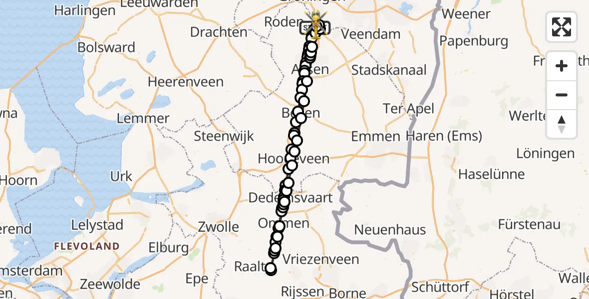 Vluchtroute Traumahelikopter Groningen Airport Eelde - Groningen Airport Eelde, 07 september 2026, 17:04