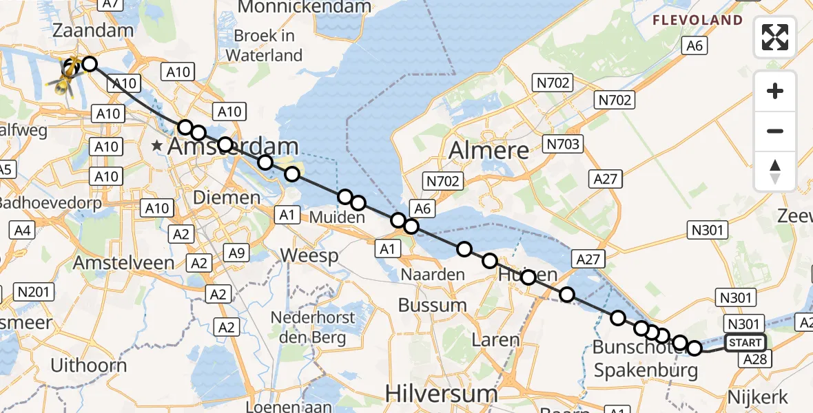 Vluchtroute Traumahelikopter Nijkerk - Amsterdam Heliport, 07 september 2026, 17:20