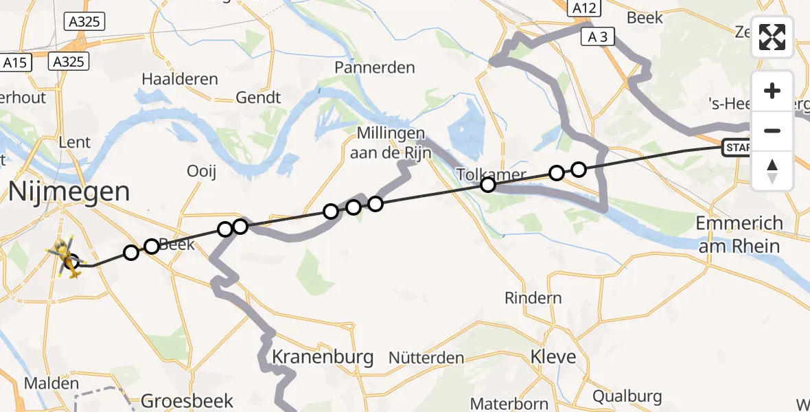 Vluchtroute Traumahelikopter Emmerich am Rhein - Radboud University Medical Center Heliport, 07 september 2026, 17:44