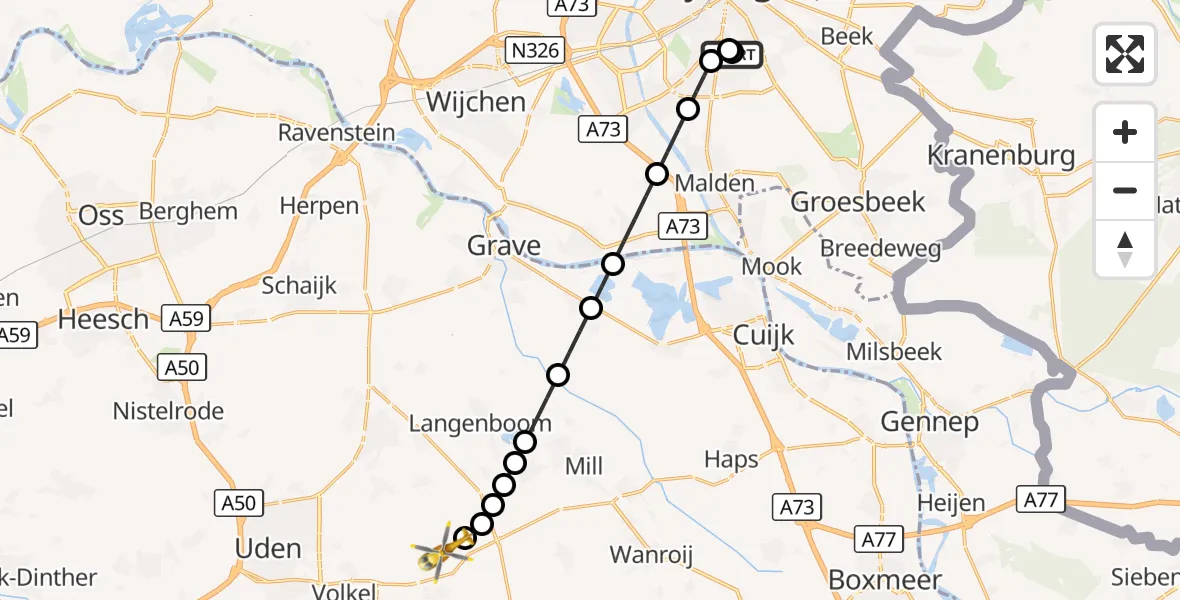 Vluchtroute Traumahelikopter Radboud Universitair Medisch Centrum - Vliegbasis Volkel, 07 september 2026, 18:34