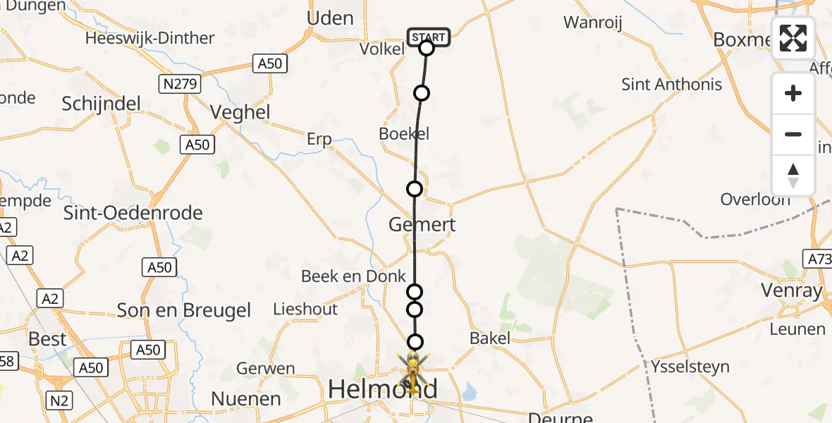 Vluchtroute Traumahelikopter Vliegbasis Volkel - Helmond, 07 september 2026, 18:57