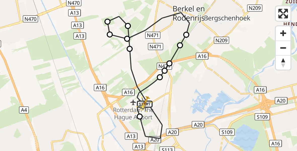 Vluchtroute Traumahelikopter Rotterdam The Hague Airport - Rotterdam The Hague Airport, 07 september 2026, 19:28