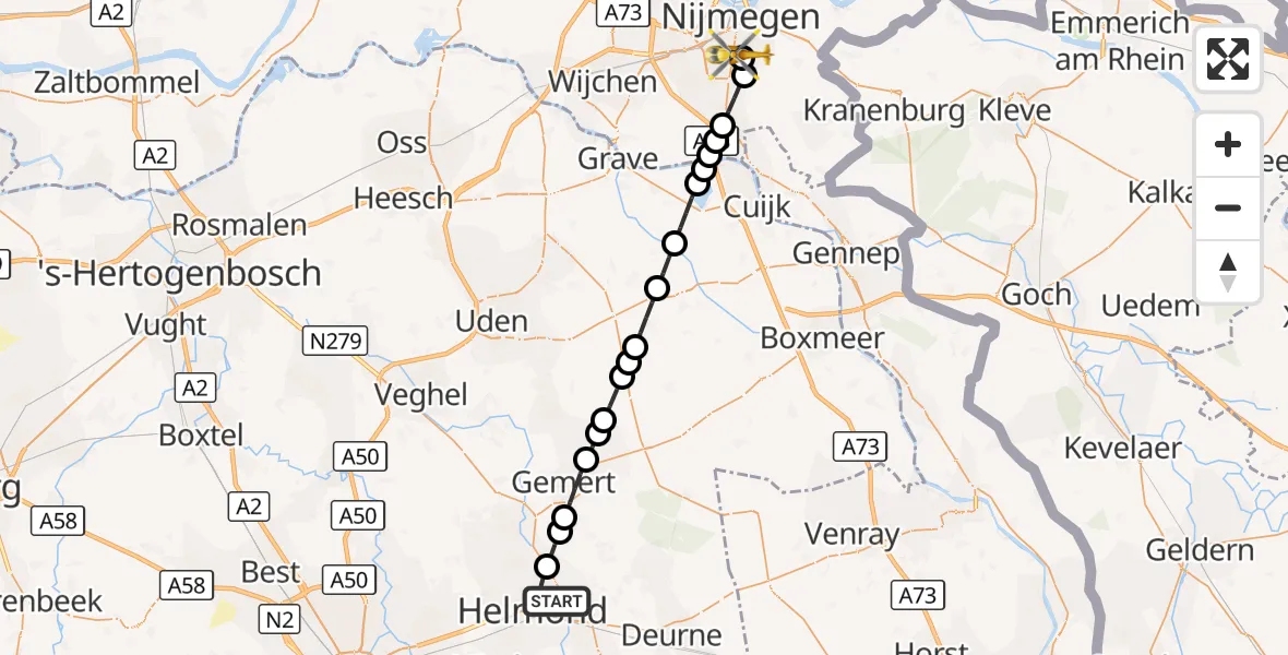 Vluchtroute Traumahelikopter Helmond - Radboud University Medical Center Heliport, 07 september 2026, 19:40