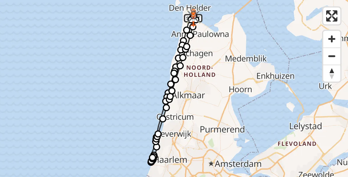 Vluchtroute Kustwachthelikopter Militair vliegveld De Kooy / Den Helder Airport - Militair vliegveld De Kooy / Den Helder Airport, 07 september 2026, 20:06