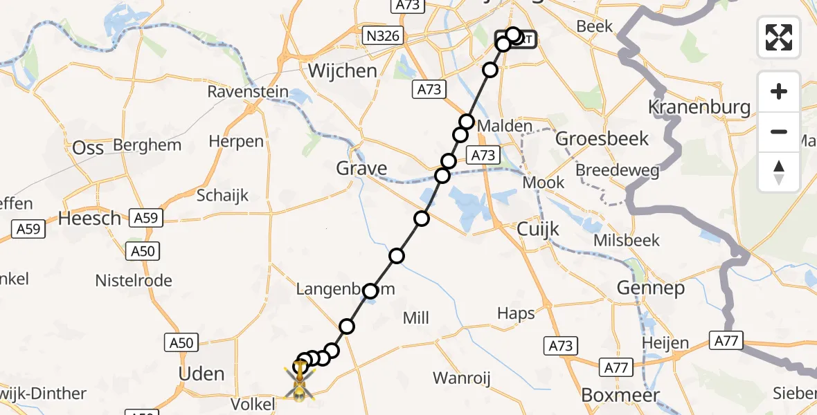 Vluchtroute Traumahelikopter Radboud Universitair Medisch Centrum - Vliegbasis Volkel, 07 september 2026, 20:22