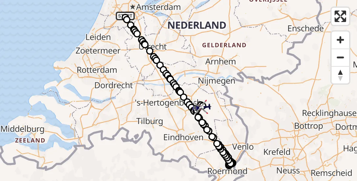 Vluchtroute Politiehelikopter Amsterdam Vliegveld Schiphol - Vliegbasis Volkel, 07 september 2026, 23:42