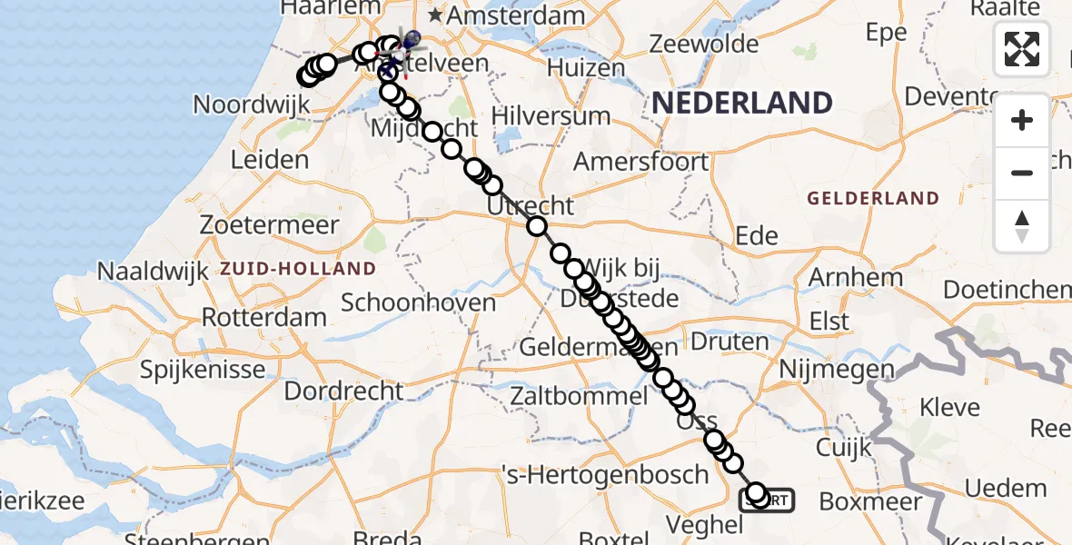 Vluchtroute Politiehelikopter Vliegbasis Volkel - Amsterdam Vliegveld Schiphol, 08 september 2026, 01:43